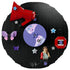 LEGO Olivia Rodrigo Vinyl display in black bricks forms a round record with a purple disc, red megaphone, pastel butterflies, stars and singer minifigure on white.