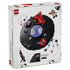 LEGO Olivia Rodrigo Vinyl set 43028 box back in white shows the black record display with purple disc, red megaphone, butterflies, stars and stand or wall-mount options.