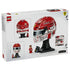 LEGO Ferrari Charles Leclerc helmet set packaging back features red, white and black plastic brick display model images, showing multiple viewing angles, personalization details and included minifigure accessories.