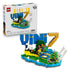 LEGO Editions Vini Jr. Soccer Highlights features blue, yellow, green and white plastic display elements forming bold lettering, a football action scene and player minifigure beside branded retail packaging on a studio background.