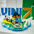 LEGO Editions Vini Jr. Soccer Highlights showcases blue, yellow, green and white plastic lettering, football goal details and a player minifigure arranged as a display piece on a shelf with a sports-themed backdrop.