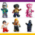 LEGO Fortnite Rave Cave minifigures in colorful molded plastic, showing six characters with varied outfits, including a pink bear costume, visor gear and neon clothing.