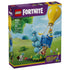 LEGO Fortnite Supply Drop set 77080 box front in purple, blue and green, showing the 314-piece balloon crate, turquoise bubble effect, three figures and terrain display.