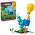 LEGO Fortnite Supply Drop set 77080 in yellow, blue and turquoise plastic bricks, showing the balloon crate, bubble effect, green terrain base, three figures and retail box.