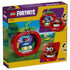 LEGO Fortnite Tomatohead set 77079 box back in yellow, purple and blue shows the red tomato model opened to reveal an interior scene, plus the closed smiling display.