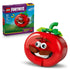 LEGO Fortnite Tomatohead set 77079 pairs a red, green and brown brick-built smiling tomato head with its purple retail box, showing the 210-piece building toy.