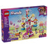 LEGO Friends Candy & Cupcake Ferris Wheel 42700 box in purple and blue shows a pink candy-themed Ferris wheel, colorful snack stands, three mini-dolls, and 602-piece labeling.