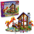LEGO Friends Cozy Fall Forest Cabin set 42705 pairs the colorful cabin and autumn landscape with its retail box, including figures, bicycle, rocky stream and forest animals.
