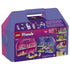 LEGO Friends Creative Dollhouse Suitcase package back shows the purple and pink plastic case, modular room layouts, carry handle, accessories, and play scenes.