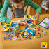 LEGO Friends Heartlake City Friends Club House playset shows colorful plastic rooms separated on a table, with blue, pink, and yellow bricks, mini dolls interacting, tech accessories, and a creative indoor play environment.