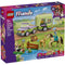 LEGO Friends Horse & Baby Foal Trailer box in purple cardboard packaging, rectangular retail box showing the car, horse trailer, minidolls, adult horse, foal, and countryside artwork clearly on the front panel.