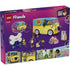 LEGO Friends box back view showing play features of the pet accessories van, including opening sections, accessories counter, pet figures, minidolls, and illustrated Heartlake City play ideas.