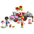 LEGO Friends Pizza Truck 42694 in pink, red, white and gray plastic, with pizza oven, two mini-dolls, puppy, menu board and food accessories on white.