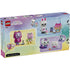 LEGO Gabby’s Dollhouse Brick-Built Cat Friends package back shows the pastel box with character close-ups, play features, and build variations, presenting the contents and play options of the set.