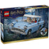 LEGO Harry Potter Enchanted Flying Ford Anglia box in dark blue and gold cardboard, rectangular retail packaging featuring the flying car artwork, minifigures, age recommendation, and piece count, displayed front-facing on white.