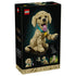 LEGO Icons Golden Retriever Puppy packaging features a black cardboard retail box with tan brick-built dog artwork, playful pose details and product information displayed on the back panel.