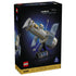 LEGO Icons Hubble Space Telescope 11382 box front uses black packaging to showcase the gray and gold telescope, blue solar panels, black display stand and 1,252-piece count.