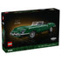 LEGO Icons Jaguar E-Type 11381 box front uses black packaging to showcase the dark green brick-built roadster with silver trim, wire wheels and 1,673-piece count.