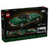 LEGO Icons Jaguar E-Type 11381 box back uses black packaging to show the dark green roadster with black soft top, opening features, dimensions and detailed feature images.