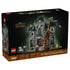 LEGO Icons Mayor Manor set 11383 comes in a black cardboard box showing the gray gothic mansion, twisting brown tree, three minifigures, cat and rat with 1,420 pieces.
