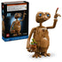 LEGO Ideas E.T. set 21370 pairs its black box with the brown brick-built alien, featuring bright blue eyes, a flowerpot of sunflowers and raised glowing fingertip.