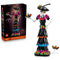 LEGO Ideas La Catrina set 21372 pairs its black box with the tall white skeleton model in a black floral dress, magenta shoulders, orange flowers and butterfly accessory.