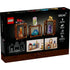 Back of LEGO Ideas Mineral Collection box displaying build dimensions, crystal models, and lifestyle images showing how to display the colorful LEGO mineral structures.