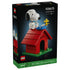 LEGO Ideas Snoopy's Doghouse set 21368 black box front shows white Snoopy and yellow Woodstock atop a red doghouse with a blue typewriter, labeled 964 pieces for ages 18+.