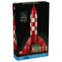 LEGO Ideas Tintin Moon Rocket box front features a black rectangular package with the red and white rocket model, minifigures and branding graphics against a studio backdrop.