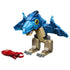 LEGO Jurassic World Baby Dinosaur Pteranodon set features a blue plastic brick-built flying dinosaur with tan legs, articulated wings and a red seafood piece on white.