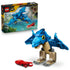 LEGO Jurassic World Baby Dinosaur Pteranodon 77977 set features a blue and tan brick-built flying dinosaur with articulated wings and a red seafood piece beside its box.