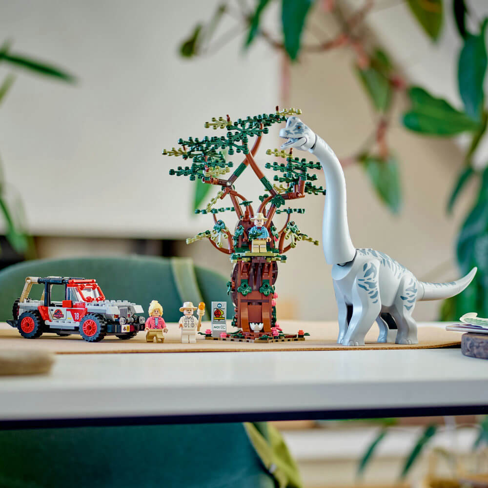 The LEGO® Jurassic World Brachiosaurus Discovery 512 Piece Building Set on display.