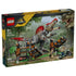 LEGO Jurassic World Spinosaurus Dinosaur Escape 77982 box features a gray, tan and red brick dinosaur bursting through an orange and black enclosure with two minifigures.