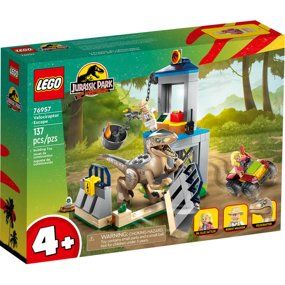Front of package for the LEGO® Jurassic World Velociraptor Escape 137 Piece Building Set