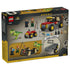 LEGO Jurassic World Young T. rex 77978 box back uses black and yellow packaging to display the green dinosaur, red and gray truck, red ATV, minifigures and accessories.