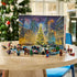 LEGO Marvel Advent Calendar 2026 display features colorful superhero minifigures and mini builds arranged before a snowy city calendar and Christmas tree on a wooden table.