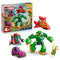 LEGO Marvel Loki vs. Team Iron Man 11211 in colorful plastic is shown with its box, featuring an Iron Hulk mech, red jet, purple car, lab station, and Loki figure.