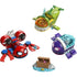 LEGO Marvel Spidey underwater vehicles set features red, green, and purple plastic mini submarines with smooth rounded shapes, clear domes, and propeller details designed for imaginative underwater superhero play scenes.