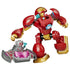 LEGO Marvel Ultron vs. Iron Man set in red, gold, gray, and pink plastic features a large Iron Man mech beside Ultron in a flying craft holding a blue gem.