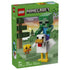 LEGO Minecraft Chicken Jockey set 21582 green box front shows a green zombie riding a white chicken beside a yellow chick, labeled 344 pieces and recommended for ages 9+.