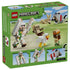 LEGO Minecraft Chicken Jockey Desert Attack set 21592 box back in green shows the Iron Golem with raised arms, villager, rabbit, wolf and chicken jockey play features.