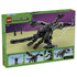 LEGO Minecraft The Ender Dragon set 21595 box back in green shows the black and gray articulated dragon, display dimensions and illustrated wing and pose functions.