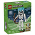 LEGO Minecraft The Skeleton set 21594 box front in green features the white and gray skeleton with turquoise helmet and brown bow, labeled for ages 10+ with 502 pieces.