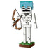 LEGO Minecraft The Skeleton model in white and gray bricks features a turquoise helmet, blocky body and articulated brown bow, standing on a brown and green base.