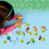 LEGO Minifigures Series 28 lifestyle image shows a child playing on a blue surface with scattered animal costume minifigures, green base plates, and accessories, viewed from above to highlight imaginative play.