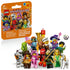 LEGO Minifigures Series 29 blind bag and collectible toy figures display colorful plastic fantasy, music, and adventure characters beside orange retail packaging.