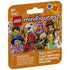 LEGO Minifigures Series 29 blind bag shows colorful plastic collectible characters including a wizard, ninja, unicorn rider, and dinosaur costume figure on orange packaging.