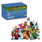 LEGO Shrek Minifigures 66815 six-pack shows a blue and green mystery box above a colorful group of Shrek, Fiona, Donkey and other collectible figures on white.