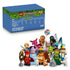 LEGO Shrek Minifigures 66815 six-pack shows a blue and green mystery box above a colorful group of Shrek, Fiona, Donkey and other collectible figures on white.