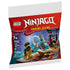 LEGO NINJAGO Dragons Rising polybag packaging in red and blue with glossy plastic finish, showing Arin battling a Dragonian warrior, age guidance, piece count, and dramatic illustrated fantasy backdrop.